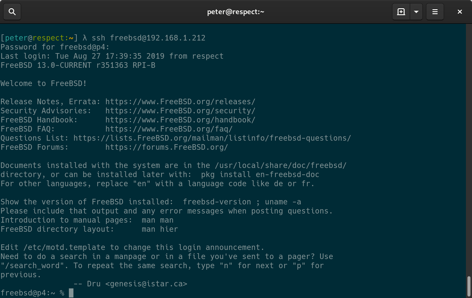 FreeBSD SSH Login on Raspberry Pi Zero